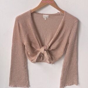 dee elly Rose Gold Long-sleeve‎ tie front Crop Top, Size M, NWT